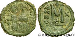 JUSTIN II et SOPHIE (15/11/565-5/10/578) Follis 574-575 N° bby_209683 Date : 574-575 Nom de l'atelier : Constantinople Métal : cuivre Diamètre : 28,5mm Axe des coins : 12h. Poids : 14,02g. Degré de ra
