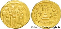 HERACLIUS, HERACLIUS CONSTANTIN et HERACLONAS (4/07/638-11/01/641) Solidus 637-638 N° bby_209711 Date : 637-638 Nom de l'atelier : Constantinople Métal : or Diamètre : 19,5mm Axe des coins : 7h. Poids