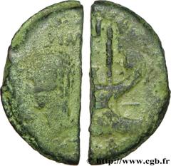 VIENNA - VIENNE - JULES CESAR et OCTAVE (36 avant J.-C.) Julius Cوsar, Caius Octavianus Dupondius coupé en deux verticalement ou as 36 AC. N° bga_197545 Date : 36 AC. Nom de l'atelier : Gaule, Vienne 