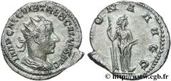 TREBONIEN GALLE (06/251-06/253) Caius Vibius Trebonianus Gallus Antoninien 253 N° brm_137620 Date : 253 Nom de l'atelier : Rome Métal : billon Diamètre : 20,5mm Axe des coins : 12h. Poids : 2,75g.   E