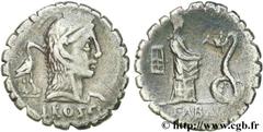 ROSCIA (64 avant J.-C.) Lucius Roscius Fabatus Denier serratus 64 AC. N° brm_140849 Date : 64 AC. Nom de l'atelier : Rome Métal : argent Diamètre : 18mm Axe des coins : 6h. Poids : 3,69g. Degré de rar
