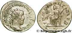 TREBONIEN GALLE (06/251-06/253) Caius Vibius Trebonianus Gallus Antoninien fin 252 - mi 253 N° brm_200250 Date : fin 252 - mi 253 Nom de l'atelier : Antioche Métal : billon Diamètre : 21mm Axe des coi