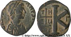 JUSTINIEN Ier(1/08/527-14/11/565) Demi-follis N° v20_0101    Date : 533-537 Nom de l'atelier : Antioche Métal : cuivre Diamètre : 24mm Axe des coins : 11h. Poids : 6,23g. Degré de rareté : R2 Etat de 