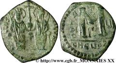 JUSTIN II et SOPHIE(15/11/565-5/10/578) Follis N° v20_0106    Date : 570-571 Nom de l'atelier : Theoupolis (Antioche) Métal : cuivre Diamètre : 30,5mm Axe des coins : 7h. Poids : 13,68g. Etat de conse