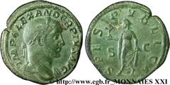 ALEXANDRE SEVERE(10/05/221-22/03/235)Marcus Aurelius Severus AlexanderAuguste (13/03/222-22/02/235) Sesterce, (GB, ئ 32) N° v21_2952    Date : 232 Nom de l'atelier : Rome Métal : bronze Diamètre : 31,