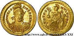 THEODOSE II(10/01/402-28/07/450)Flavius Theodosius Solidus N° v21_3853    Date : 431-432 Nom de l'atelier : Constantinople Métal : or Diamètre : 20,5mm Axe des coins : 6h. Poids : 4,49g. Degré de rare
