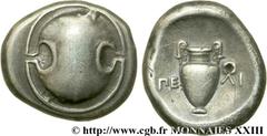 BEOTIE - THEBES(IVe siècle avant J.-C.) Statère N° v23_0078    Date : c. 360 AC. Nom de l'atelier : Thèbes Métal : argent Diamètre : 22,5mm Axe des coins : 3h. Poids : 12,01g. Etat de conservation : T