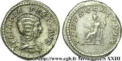 JULIA DOMNA(+217) Julia DomnaAugusta(194-217) Denier N° v23_0488    Date : 216 Nom de l'atelier : Rome Métal : argent Diamètre : 19,5mm Axe des coins : 7h. Poids : 3,11g. Degré de rareté : R1 Etat de 