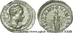ELAGABAL(16/05/218-12/03/222)Marcus Aurelius Antoninus Denier N° v23_0531    Date : 218 Nom de l'atelier : Rome Métal : argent Diamètre : 19mm Axe des coins : 6h. Poids : 3,26g. Etat de conservation :