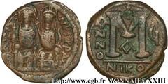 JUSTIN II et SOPHIE(15/11/565-5/10/578) Follis, (GB, ئ 29) N° v23_0674    Date : 570-571 Nom de l'atelier : Theoupolis (Antioche) Métal : cuivre Diamètre : 28,5mm Axe des coins : 6h. Poids : 13,25g. E