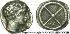 MASSALIA - MARSEILLE(410-350 avant J.-C.) Litra à l'ethnique et au M N° v23_0705    Date : c. 400-380 AC. Métal : argent Diamètre : 9,5mm Axe des coins : 9h. Poids : 0,80g. Degré de rareté : R2 Etat d
