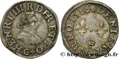 HENRY III Type : Denier tournois, type de Poitiers, argent  Date : 1586  Mint name / Town : Poitiers  Metal : copper  Diameter : 16,5  mm Orientation dies : 9  h. Weight : 1,24  g. Rarity : R3  Obvers