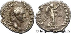VESPASIANUS Type : Quinaire  Date : 75  Mint name / Town : Rome  Metal : silver  Millesimal fineness : 900  ‰ Diameter : 16  mm Orientation dies : 6  h. Weight : 1,53  g. Rarity : R3  Obverse legend :