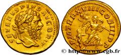 SEPTIMIUS SEVERUS Type : Aureus  Date : 210  Mint name / Town : Rome  Metal : gold  Millesimal fineness : 1000  ‰ Diameter : 20  mm Orientation dies : 6  h. Weight : 7,24  g. Rarity : R2  Officine : 2