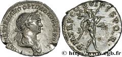 TRAJANUS Type : Denier  Date : 116  Mint name / Town : Rome  Metal : silver  Millesimal fineness : 900  ‰ Diameter : 19  mm Orientation dies : 6  h. Weight : 3,23  g. Rarity : R1  Officine : 4e  Obver