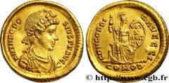Roman Coins THEODOSIUS I Solidus 388-392 Constantinople R1 gold (21mm, 4,47g, 12h) Obverse : D N THEODO-SIVS P F AVG Buste diadémé, drapé et cuirassé à droite, vu de trois quarts en avant (A'c); diadè
