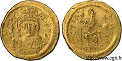 JUSTIN II(15/11/565-5/10/578) Solidus au buste barbu N° v11_0538    Date : 01/566 Nom de l'atelier : Constantinople Métal : or Diamètre : 20mm Axe des coins : 6h. Poids : 4,41g. Degré de rareté : R2 E