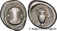 Greek Coins of Europe BEOTIA - THEBES Statère c. 390-382 AC. Thèbes, Béotie R1 silver (24mm, 11,74g, 6h) Obverse : Anépigraphe Bouclier béotien Reverse : Cratère (diota) surmonté d'une massue tournée 