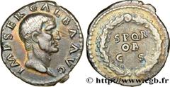 Coinage of the Julio-Claudian dynasty GALBA Denier 68 Rome R1 silver (18,5mm, 3,37g, 6h) Obverse : IMP SER GALBA AVG Tête nue de Galba à droite (O°) Reverse : S P Q R/ OB/ C S Légende en trois lignes 