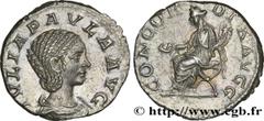 Coinage of the Severan dynasty JULIA PAULA Denier First wife of Elagabalus - Augusta 220 Antioche R1 silver (16,5mm, 3,19g, 6h) Obverse : IVLIA PAVLA AVG Buste drapé de Julia Paula à droite, vu de tro