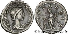Coinage of the Severan dynasty AQUILIA SEVERA Denier Second and fourth wife of Elagabalus - Augusta 220 Rome R2 silver (19,5mm, 2,79g, 6h) Obverse : IVLIA AQVILIA SEVERA AVG Buste drapé d'Aquilia Sévé