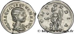 Coinage of the Severan dynasty AQUILIA SEVERA Denier Second and fourth wife of Elagabalus - Augusta 220 Rome R2 silver (18mm, 3,16g, 1h) Obverse : IVLIA AQVILIA SEVERA AVG Buste drapé d'Aquilia Sévéra