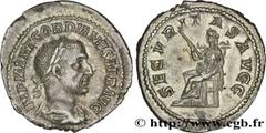 Coinage from the military crisis GORDIAN I AFRICANUS Denier 238 Rome R3 silver (21mm, 2,89g, 7h) Obverse : IMP M ANT GORDIANVS AFR AVG Buste lauré, drapé et cuirassé de Gordien Ier à droite, vu de tro