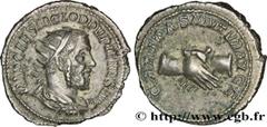 Coinage from the military crisis PUPIENUS Antoninien 238 Rome R1 billon (22,5mm, 4,66g, 7h) Obverse : IMP CAES M CLOD PVPIENVS AVG Buste radié et drapé de Pupien à droite vu de trois quarts en arrière