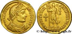 Coinage of the Late Empire VALENTINIAN I Solidus 364 Antioche R2 gold (21mm, 4,35g, 5h) Obverse : D N VALENTINI-ANVS P F AVG Buste diadémé, drapé et cuirassé de Valentinien Ier à droite, vu de trois q