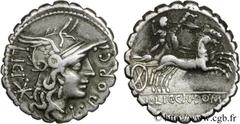 PORCIA(118 avant J.-C.)Lucius Porcius Licinius Denier serratus N° v24_0169    Date : 118 AC. Nom de l'atelier : Gaule, Narbonne Métal : argent Diamètre : 19,5mm Axe des coins : 12h. Poids : 3,92g. Deg