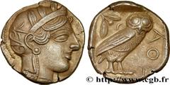 ATTICA - ATHENS Type : Tétradrachme  Date : c. 430 AC.  Mint name / Town : Athènes  Metal : silver  Diameter : 25  mm Orientation dies : 8  h. Weight : 16,93  g. Obverse legend : Anépigraphe  Obverse 