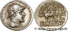 BACTRIA - BAKTRIAN KINGDOM - EUKRATIDES I Type : Tétradrachme  Date : c. 150 AC.  Mint name / Town : Atelier incertain  Metal : silver  Diameter : 33,5  mm Orientation dies : 12  h. Weight : 16,94  g.
