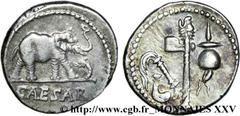 JULES CESAR(13/07/100-15/03/44 avant J.-C.)Caius Julius Cوsar Denier N° v25_0186    Date : 49 AC. Nom de l'atelier : Gaule ou Italie Métal : argent Diamètre : 18mm Axe des coins : 9h. Poids : 3,93g. D