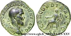 PUPIEN(02-04/05/238)Marcus Clodius Pupienus Maximus Sesterce, (GB, ئ 31) N° v25_0366    Date : 238 Nom de l'atelier : Rome Métal : cuivre Diamètre : 30,5mm Axe des coins : 12h. Poids : 19,40g. Degré d