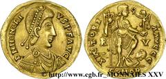HONORIUS(22/01/393-15/08/423)Flavius Honorius Solidus N° v25_0488    Date : 402-408 Nom de l'atelier : Flaminie, Ravenne Métal : or Diamètre : 21,5mm Axe des coins : 6h. Poids : 4,43g. Etat de conserv