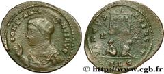 Roman coins CONSTANTINE I THE GREAT Type : Centenionalis ou nummus  Date : 321  Mint name / Town : Lyon  Metal : copper  Diameter : 50  mm Orientation dies : 6  h. Weight : 2,14  g. Rarity : R3  Obver