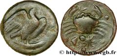 Greek Coins SICILY - AKRAGAS Type : Litra  Date : c. 420-406 AC.  Mint name / Town : Agrigente, Sicile  Metal : copper  Diameter : 27,5  mm Orientation dies : 8  h. Weight : 20,15  g. Rarity : R2  Obv
