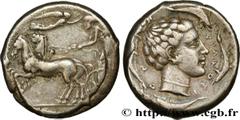 Greek Coins SICILY - SYRACUSE Type : Tétradrachme  Date : c. 440-430 AC.  Mint name / Town : Syracuse, Sicile  Metal : silver  Diameter : 25  mm Orientation dies : 3  h. Weight : 17,51  g. Rarity : R2