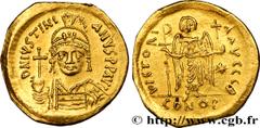 Byzantine coins JUSTINIAN I Type : Solidus  Date : 542-565  Mint name / Town : Constantinople  Metal : gold  Millesimal fineness : 1000  ‰ Diameter : 20  mm Orientation dies : 6  h. Weight : 4,25  g. 