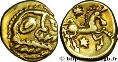 Celtic coins GALLIA BELGICA - BELLOVACI (Area of Beauvais) Type : Statère d'or à l'astre, cheval à droite  Date : c. 80-50 AC.  Mint name / Town : Beauvais (60)  Metal : gold  Diameter : 17  mm Orient