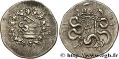 Greek Coins MYSIA - PERGAMON Type : Cistophore  Date : c. 123-100 AC.  Mint name / Town : Pergame, Mysie  Metal : silver  Diameter : 27  mm Orientation dies : 12  h. Weight : 12,83  g. Obverse legend 