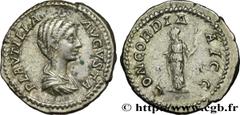 Roman coins PLAUTILLA Type : Denier  Date : 202  Mint name / Town : Rome  Metal : silver  Millesimal fineness : 550  ‰ Diameter : 19  mm Orientation dies : 6  h. Weight : 3,51  g. Rarity : R1  Officin