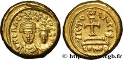 Byzantine coins HERACLIUS and HERACLIUS CONSTANTINE Type : Solidus  Date : indiction 2  Date : 613-614  Mint name / Town : Carthage  Metal : gold  Millesimal fineness : 1000  ‰ Diameter : 14  mm Orien