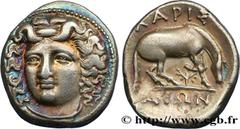 Greek Coins THESSALY - LARISSA Type : Drachme  Date : c. 350-340 AC.  Mint name / Town : Larissa, Thessalie  Metal : silver  Diameter : 19  mm Orientation dies : 12  h. Weight : 6,06  g. Rarity : R2  