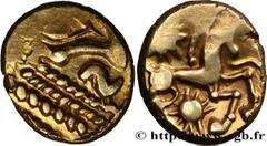 Celtic coins GALLIA BELGICA - BELLOVACI (Area of Beauvais) Type : Statère d'or à l'astre, cheval à droite  Date : c. 80-50 AC.  Mint name / Town : Beauvais (60)  Metal : gold  Diameter : 17,5  mm Orie
