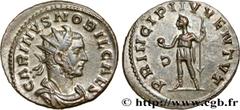 Roman coins CARINUS Type : Aurelianus  Date : janvier - mars 283  Mint name / Town : Lyon  Metal : billon  Millesimal fineness : 50  ‰ Diameter : 21,5  mm Orientation dies : 6  h. Weight : 3,18  g. Ra