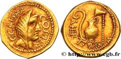 Roman coins JULIUS CAESAR Type : Aureus  Date : 46 AC.  Mint name / Town : Rome  Metal : gold  Millesimal fineness : 1000  ‰ Diameter : 21  mm Orientation dies : 9  h. Weight : 8,02  g. Rarity : R1  O