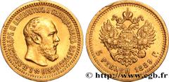 World coins RUSSIA - ALEXANDER III Type : 5 Roubles  Date : 1889  Mint name / Town : Saint-Petersbourg  Quantity minted : 4200000  Metal : gold  Millesimal fineness : 900  ‰ Diameter : 21,5  mm Orient