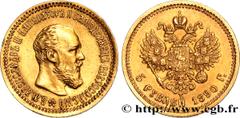 World coins RUSSIA - ALEXANDER III Type : 5 Roubles  Date : 1890  Mint name / Town : Saint-Petersbourg  Quantity minted : 5600000  Metal : gold  Millesimal fineness : 900  ‰ Diameter : 21,5  mm Orient