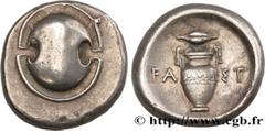 Greek Coins BEOTIA - THEBES Type : Statère  Date : c. 390-382 AC.  Mint name / Town : Thèbes, Béotie  Metal : silver  Diameter : 23  mm Orientation dies : 9  h. Weight : 12,03  g. Rarity : R1  Obverse